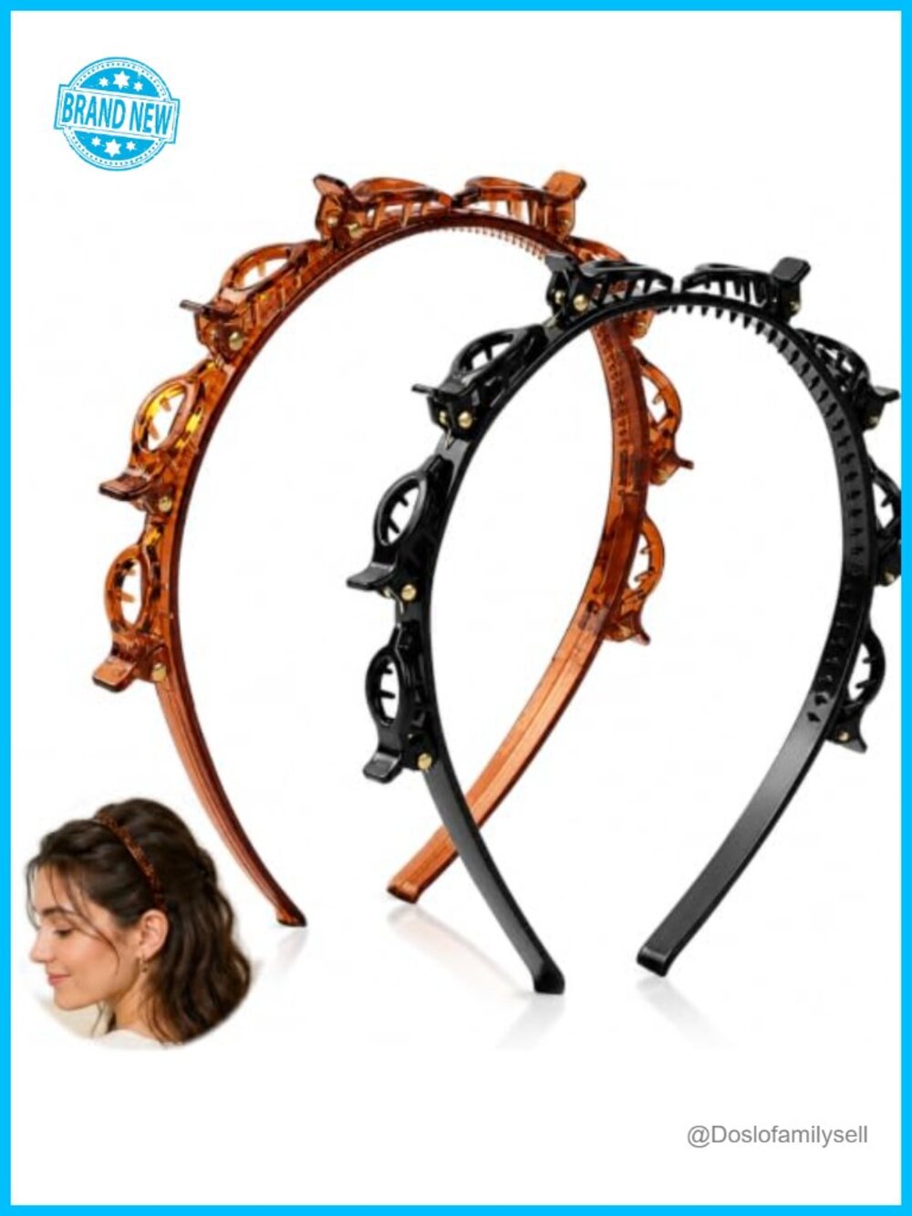 Braided Toothed Clip Headband Set of 2 Resin Hair Accessories
